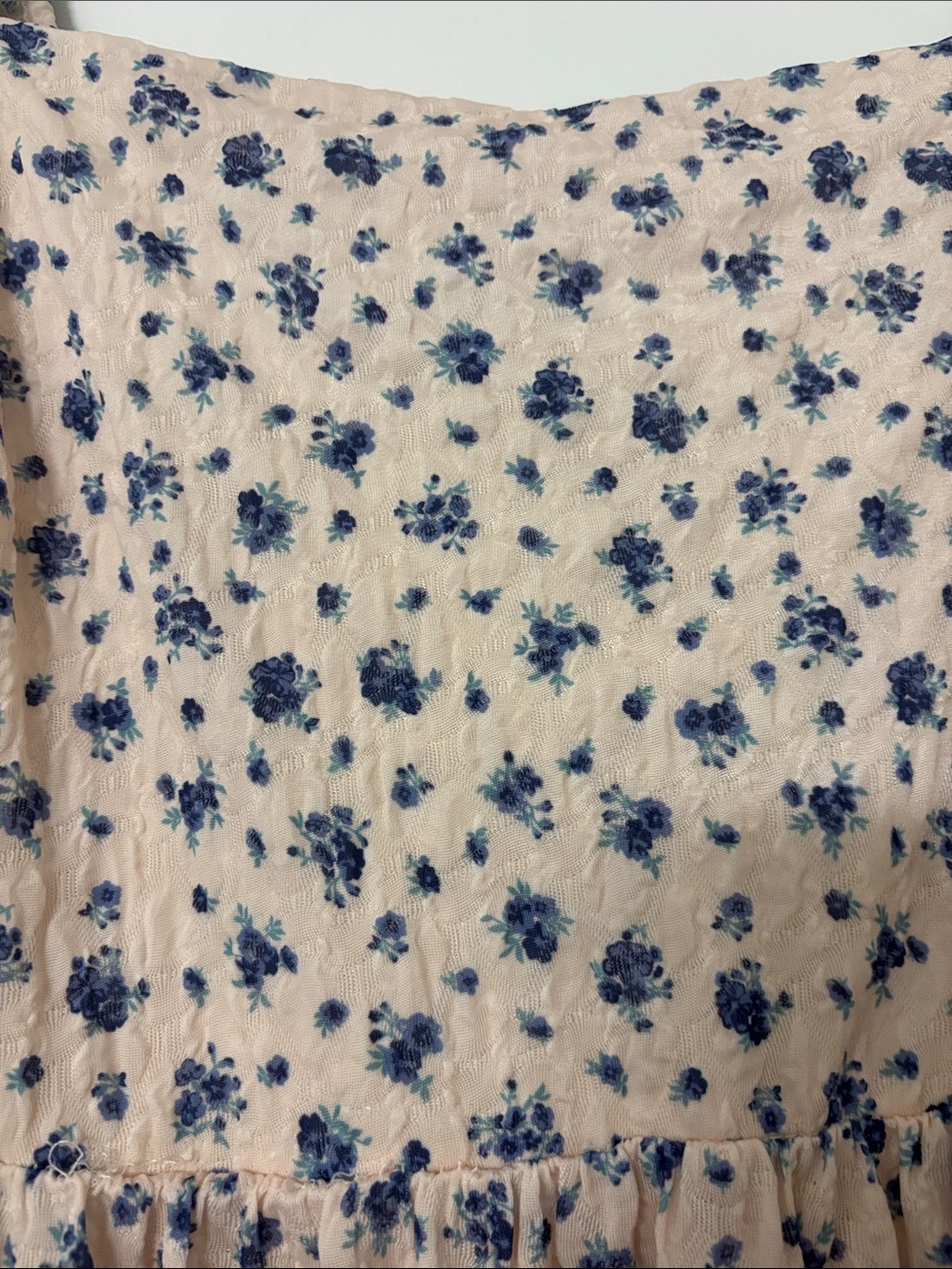 ARULA Creamy pink Mini Dress with Blue Floral Print and Square Neck - Picture 4 of 5